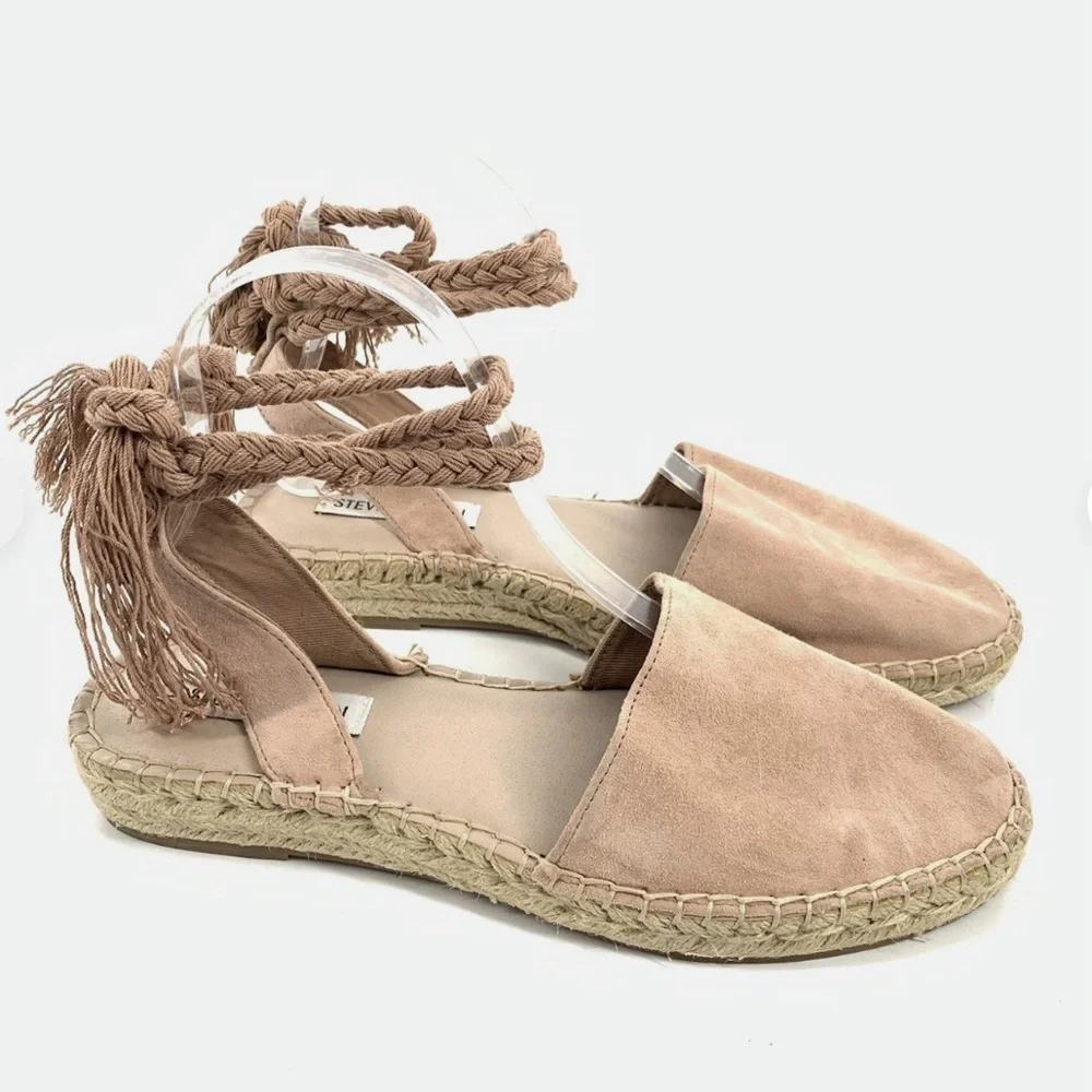 NWOT STEVE MADDEN MESA‎ LEATHER ESPADRILLE ANKLE ROPE TIE SANDALS